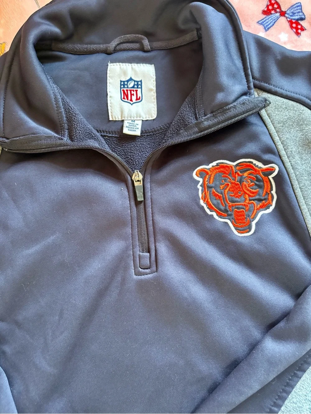 NFL Chicago Bears Pullover - Navy & Gray with Team Patch